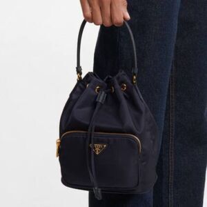 Prada Navy Blue Hobo Bag with Gold Accents